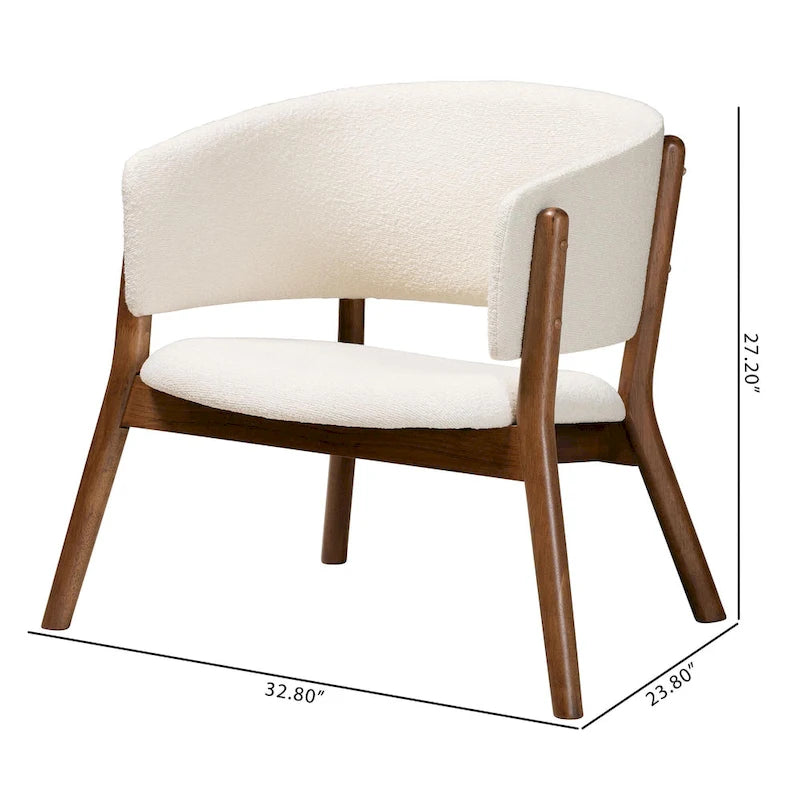 Fauteuil d'appoint bouclé crème et noyer, style Mid-Century, lot de 2