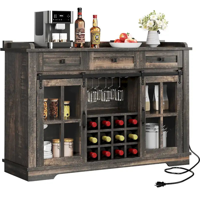 Buffet de ferme coulissant noir et blanc avec casier à vin