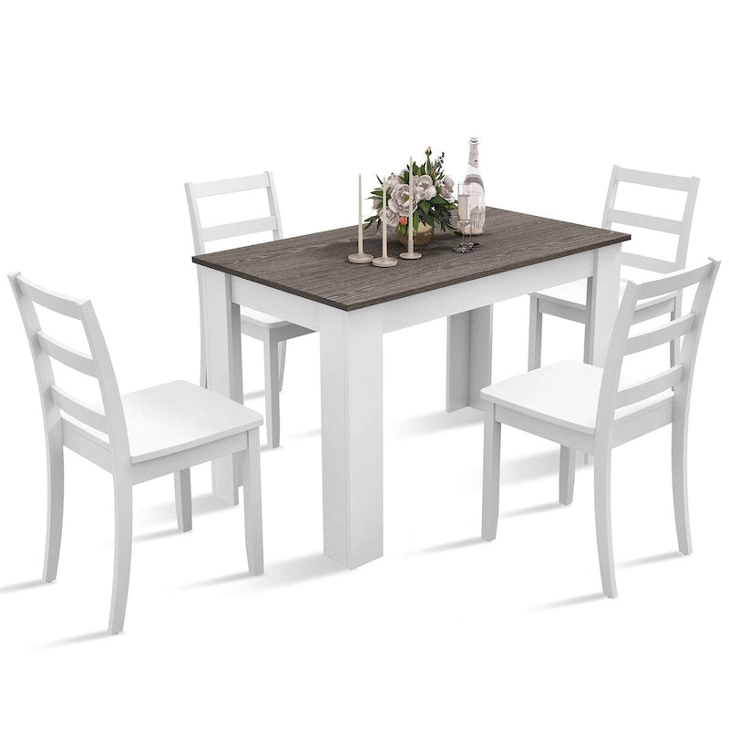 Ensemble de salle à manger rectangulaire 5 pièces blanc et marron pour 4 personnes