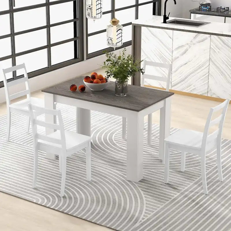 Ensemble de salle à manger rectangulaire 5 pièces blanc et marron pour 4 personnes