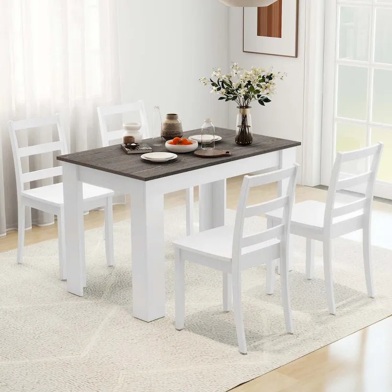 Ensemble de salle à manger rectangulaire 5 pièces blanc et marron pour 4 personnes