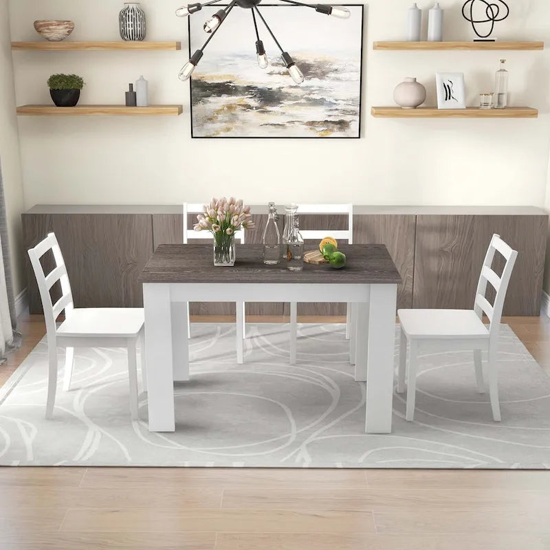 Ensemble de salle à manger rectangulaire 5 pièces blanc et marron pour 4 personnes