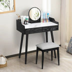 Coiffeuse blanche avec miroir et tabouret, 2 tiroirs, 1 personne