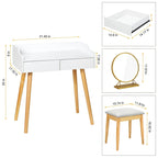 Coiffeuse blanche avec miroir et tabouret, 2 tiroirs, 1 personne