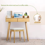 Coiffeuse blanche avec miroir et tabouret, 2 tiroirs, 1 personne