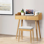 Coiffeuse blanche avec miroir et tabouret, 2 tiroirs, 1 personne