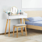 Coiffeuse blanche avec miroir et tabouret, 2 tiroirs, 1 personne