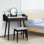 Coiffeuse blanche avec miroir et tabouret, 2 tiroirs, 1 personne