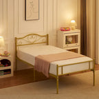 Lit Plateforme en Métal avec Tête de Lit à Barreaux – Noir / Rose / Or, Lit Simple / Double / Queen, pour 1 Personne