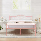 Lit Plateforme en Métal avec Tête de Lit à Barreaux – Noir / Rose / Or, Lit Simple / Double / Queen, pour 1 Personne
