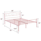 Lit Plateforme en Métal avec Tête de Lit à Barreaux – Noir / Rose / Or, Lit Simple / Double / Queen, pour 1 Personne