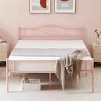 Lit Plateforme en Métal avec Tête de Lit à Barreaux – Noir / Rose / Or, Lit Simple / Double / Queen, pour 1 Personne