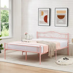 Lit Plateforme en Métal avec Tête de Lit à Barreaux – Noir / Rose / Or, Lit Simple / Double / Queen, pour 1 Personne