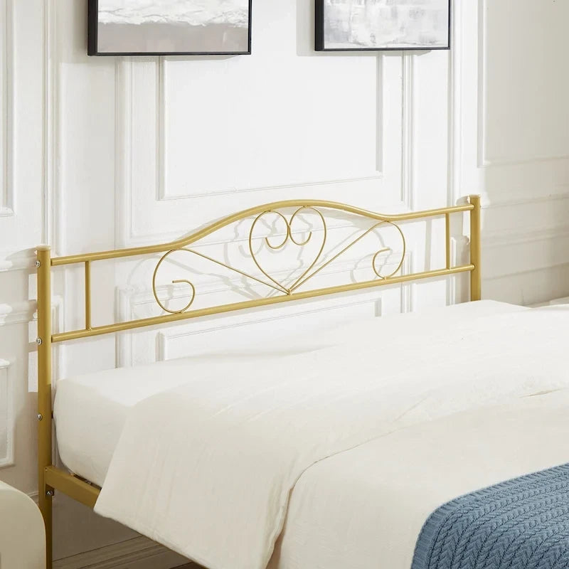 Lit Plateforme en Métal avec Tête de Lit à Barreaux – Noir / Rose / Or, Lit Simple / Double / Queen, pour 1 Personne