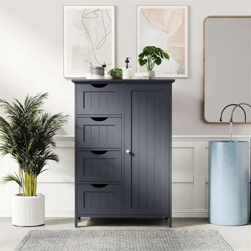 Meuble bas de salle de bain à 4 tiroirs argent/blanc/noir/gris, 1 personne