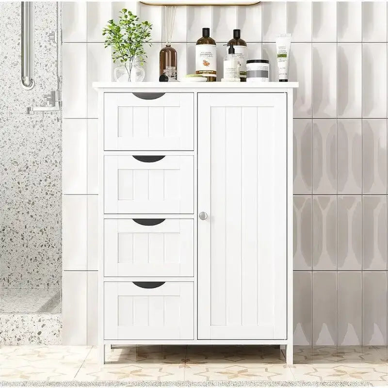 Meuble bas de salle de bain à 4 tiroirs argent/blanc/noir/gris, 1 personne