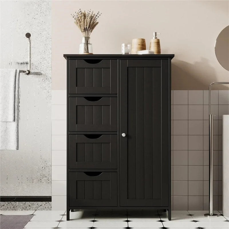Meuble bas de salle de bain à 4 tiroirs argent/blanc/noir/gris, 1 personne