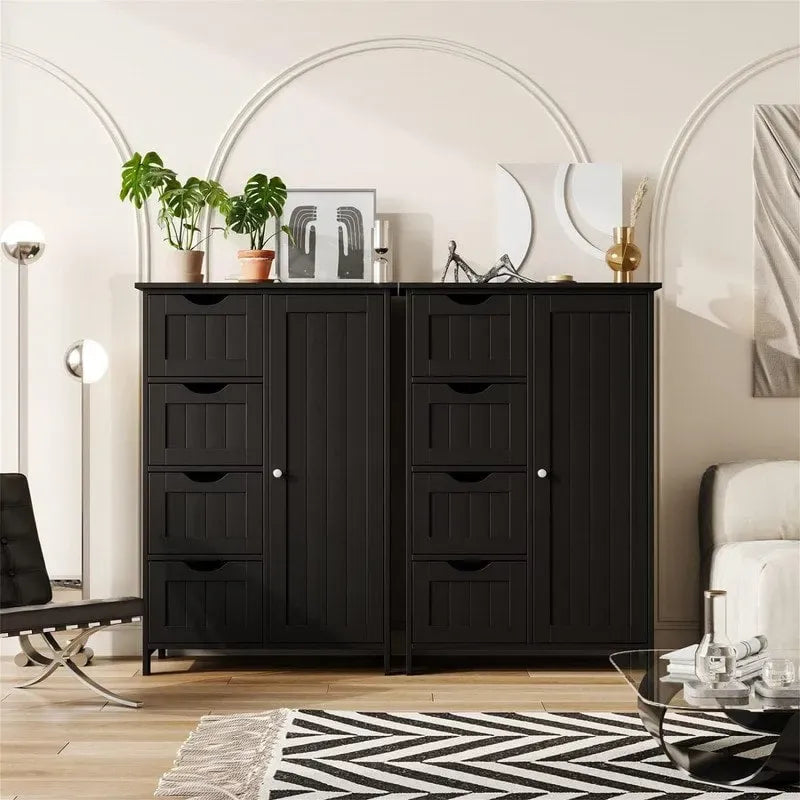 Meuble bas de salle de bain à 4 tiroirs argent/blanc/noir/gris, 1 personne