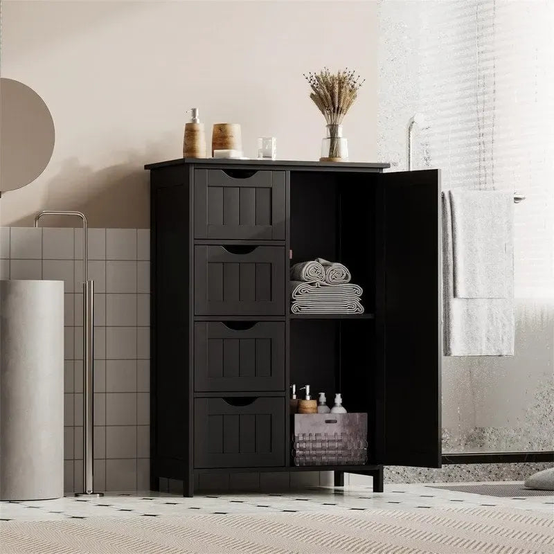 Meuble bas de salle de bain à 4 tiroirs argent/blanc/noir/gris, 1 personne