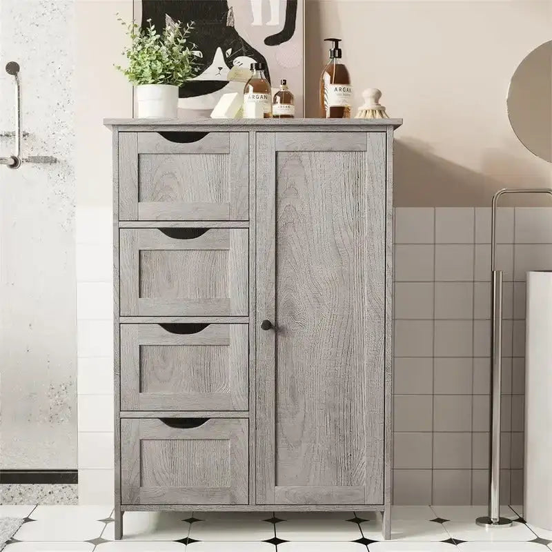 Meuble bas de salle de bain à 4 tiroirs argent/blanc/noir/gris, 1 personne