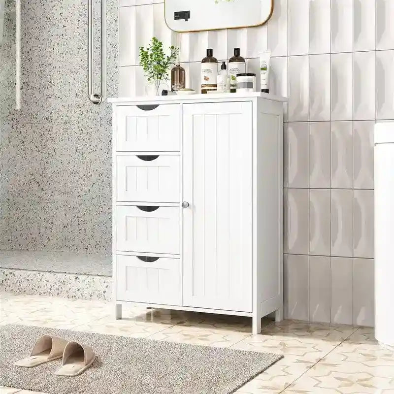 Meuble bas de salle de bain à 4 tiroirs argent/blanc/noir/gris, 1 personne