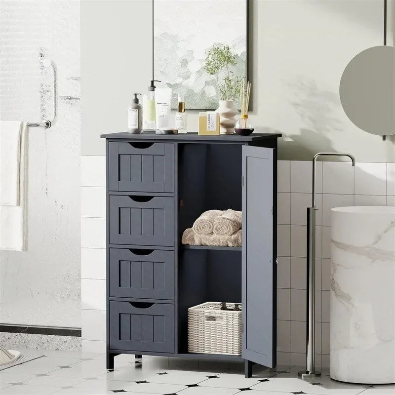 Meuble bas de salle de bain à 4 tiroirs argent/blanc/noir/gris, 1 personne