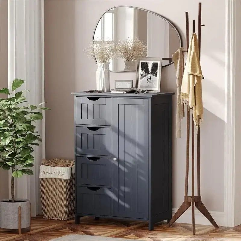 Meuble bas de salle de bain à 4 tiroirs argent/blanc/noir/gris, 1 personne