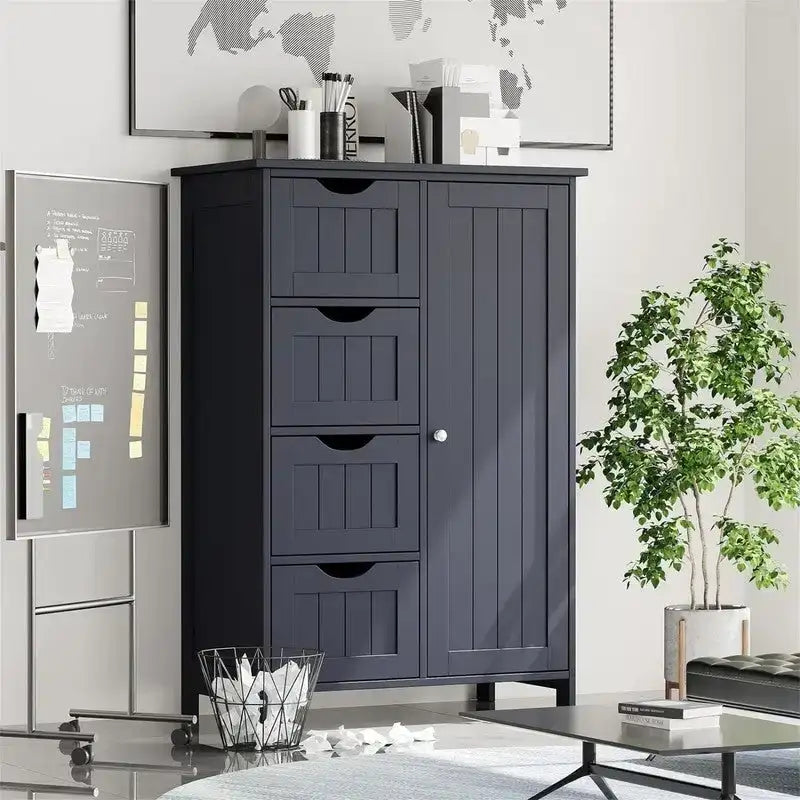 Meuble bas de salle de bain à 4 tiroirs argent/blanc/noir/gris, 1 personne
