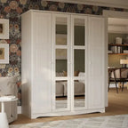 Armoire 4 portes – Blanc/Noir/Moka/Java, portes en bois massif ou miroir, pour 3