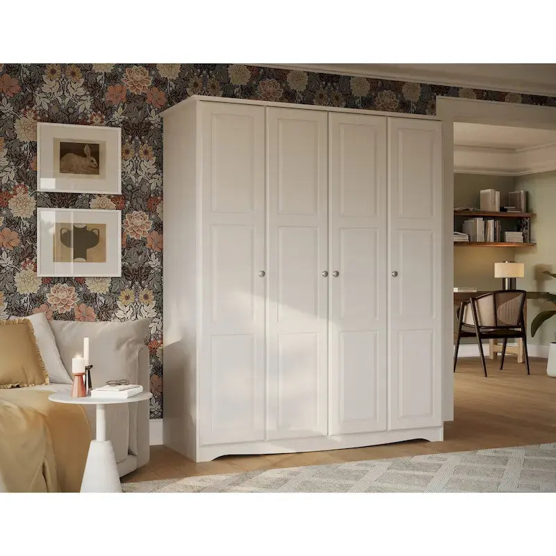 Armoire 4 portes – Blanc/Noir/Moka/Java, portes en bois massif ou miroir, pour 3