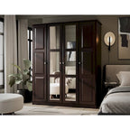 Armoire 4 portes – Blanc/Noir/Moka/Java, portes en bois massif ou miroir, pour 3