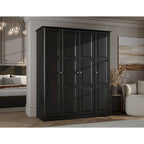 Armoire 4 portes – Blanc/Noir/Moka/Java, portes en bois massif ou miroir, pour 3