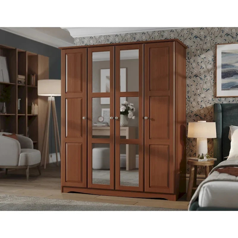 Armoire 4 portes – Blanc/Noir/Moka/Java, portes en bois massif ou miroir, pour 3