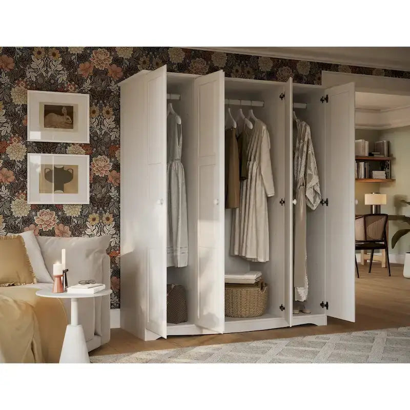 Armoire 4 portes – Blanc/Noir/Moka/Java, portes en bois massif ou miroir, pour 3