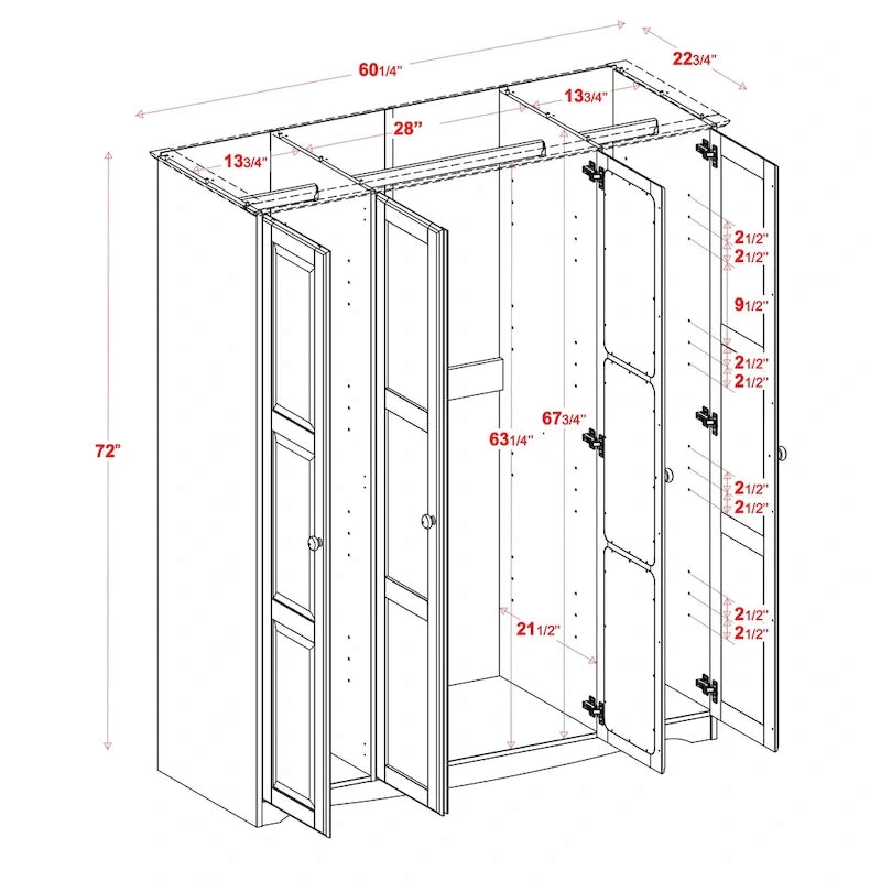 Armoire 4 portes – Blanc/Noir/Moka/Java, portes en bois massif ou miroir, pour 3