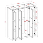 Armoire 4 portes – Blanc/Noir/Moka/Java, portes en bois massif ou miroir, pour 3