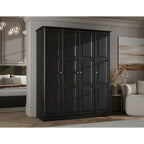 Armoire 4 portes – Blanc/Noir/Moka/Java, portes en bois massif ou miroir, pour 3
