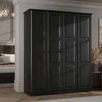 Armoire 4 portes – Blanc/Noir/Moka/Java, portes en bois massif ou miroir, pour 3