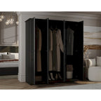 Armoire 4 portes – Blanc/Noir/Moka/Java, portes en bois massif ou miroir, pour 3