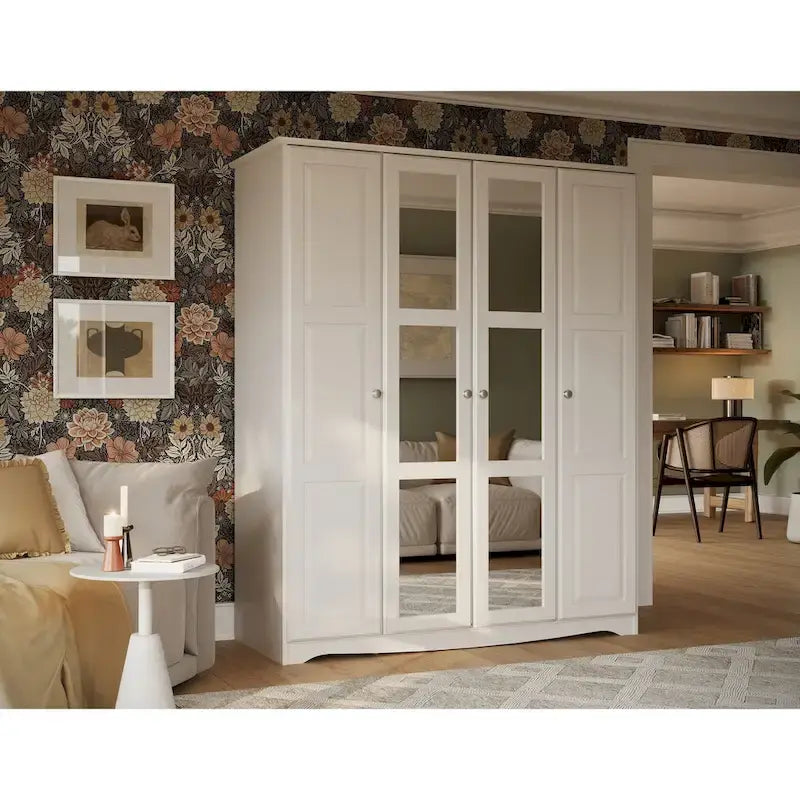 Armoire 4 portes – Blanc/Noir/Moka/Java, portes en bois massif ou miroir, pour 3