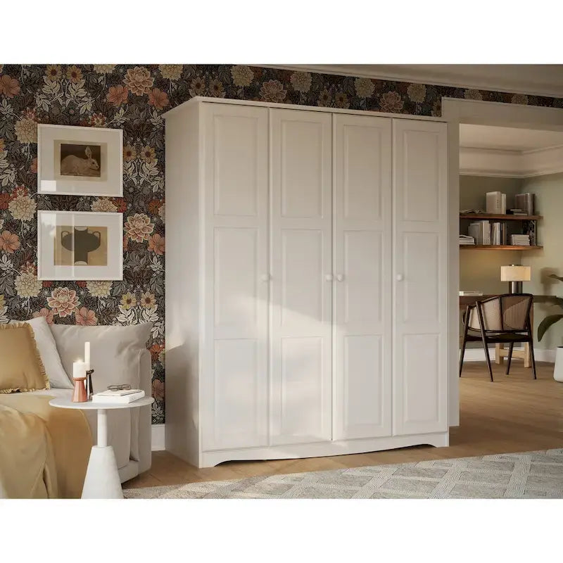 Armoire 4 portes – Blanc/Noir/Moka/Java, portes en bois massif ou miroir, pour 3