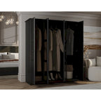 Armoire 4 portes – Blanc/Noir/Moka/Java, portes en bois massif ou miroir, pour 3