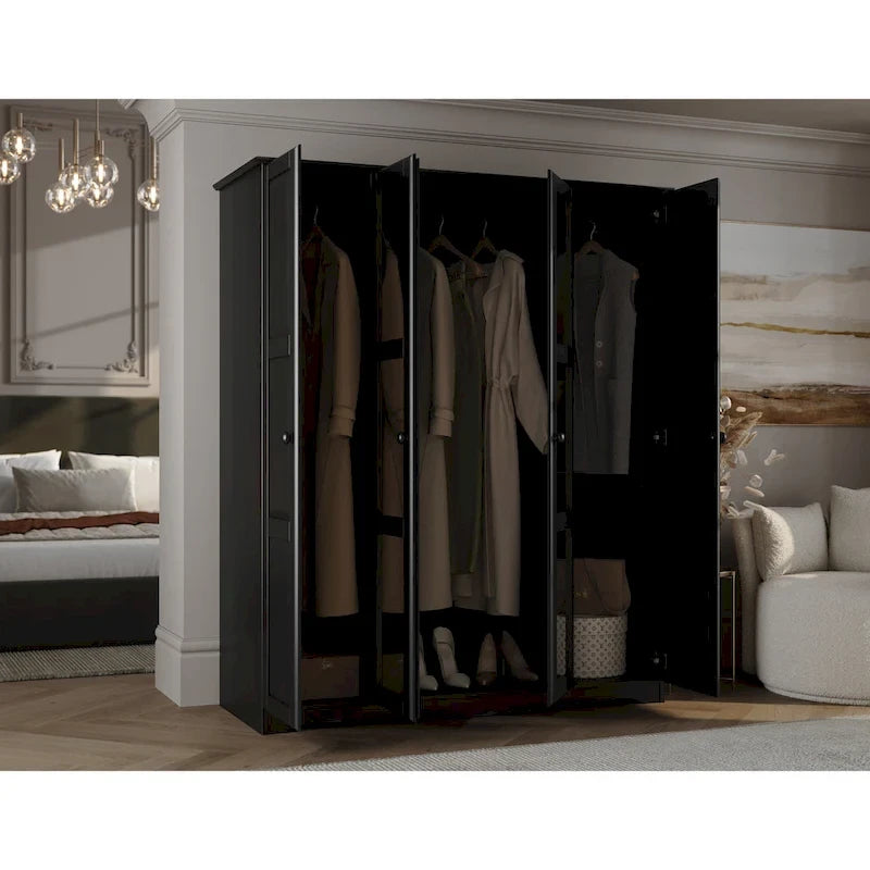 Armoire 4 portes – Blanc/Noir/Moka/Java, portes en bois massif ou miroir, pour 3