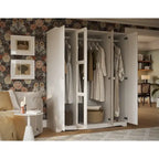 Armoire 4 portes – Blanc/Noir/Moka/Java, portes en bois massif ou miroir, pour 3