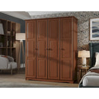 Armoire 4 portes – Blanc/Noir/Moka/Java, portes en bois massif ou miroir, pour 3
