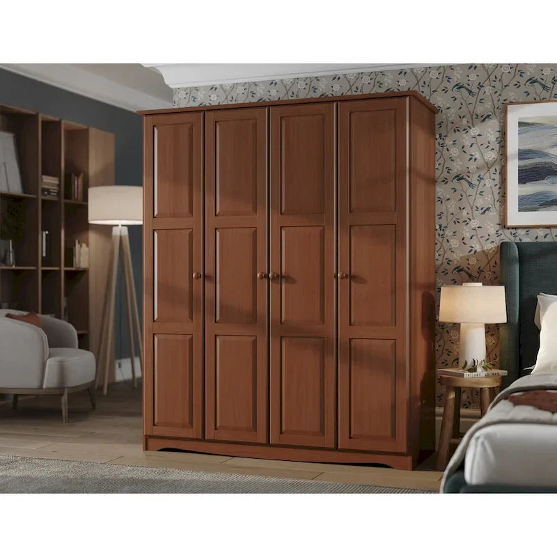 Armoire 4 portes – Blanc/Noir/Moka/Java, portes en bois massif ou miroir, pour 3