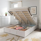 Lit plateforme Queen avec rangement hydraulique et 2 tiroirs — Blanc / Bois