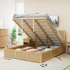 Lit plateforme Queen avec rangement hydraulique et 2 tiroirs — Blanc / Bois