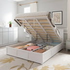 Lit plateforme Queen avec rangement hydraulique et 2 tiroirs — Blanc / Bois