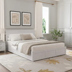 Lit plateforme Queen avec rangement hydraulique et 2 tiroirs — Blanc / Bois